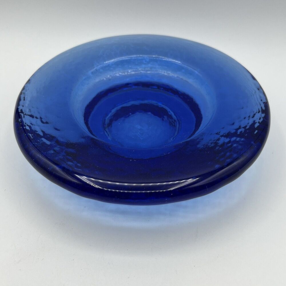 Fire and Light Cobalt Blue Candle Holder Wine Coaster Recycled Poured Glass 6.5"